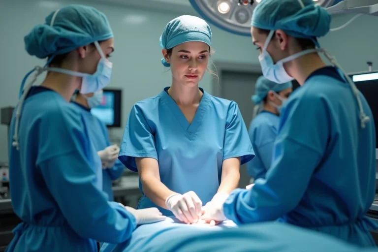 Chirurgienne concentrée en salle d'opération, illustrant les spécialités médicales les plus exigeantes