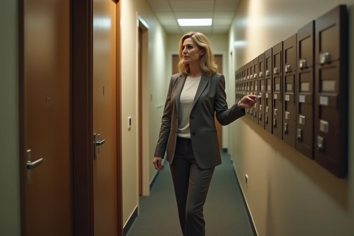 Femme tenant des clés devant deux portes d