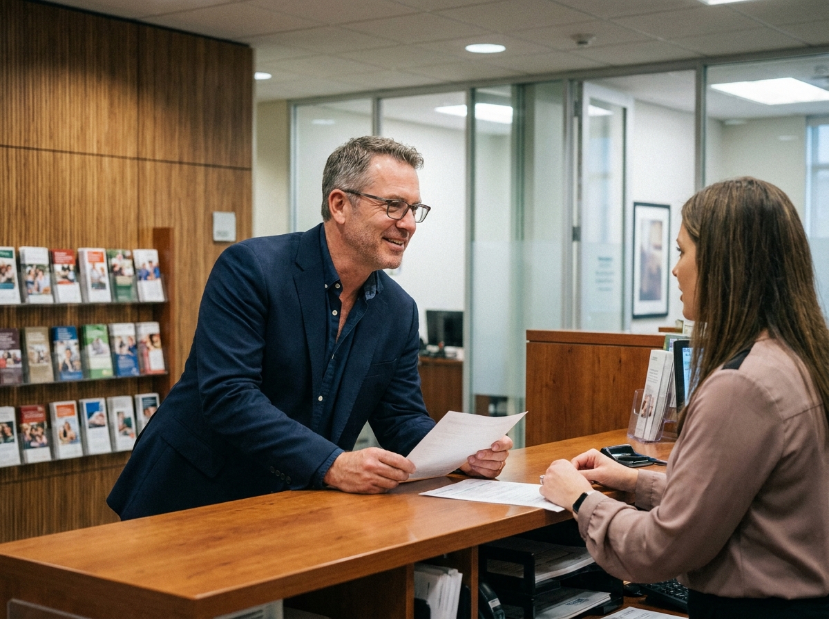 Homme discutant avec un conseiller dans une banque