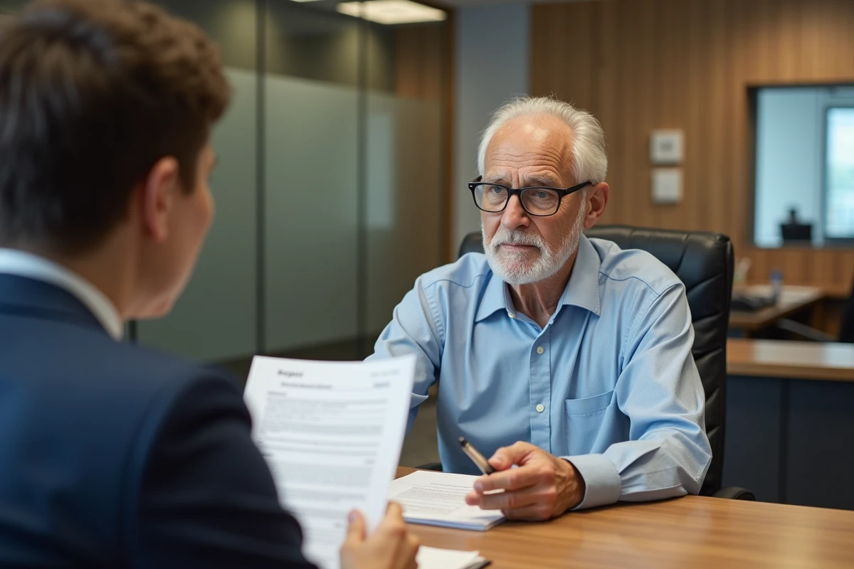 Homme âgé remet un formulaire d