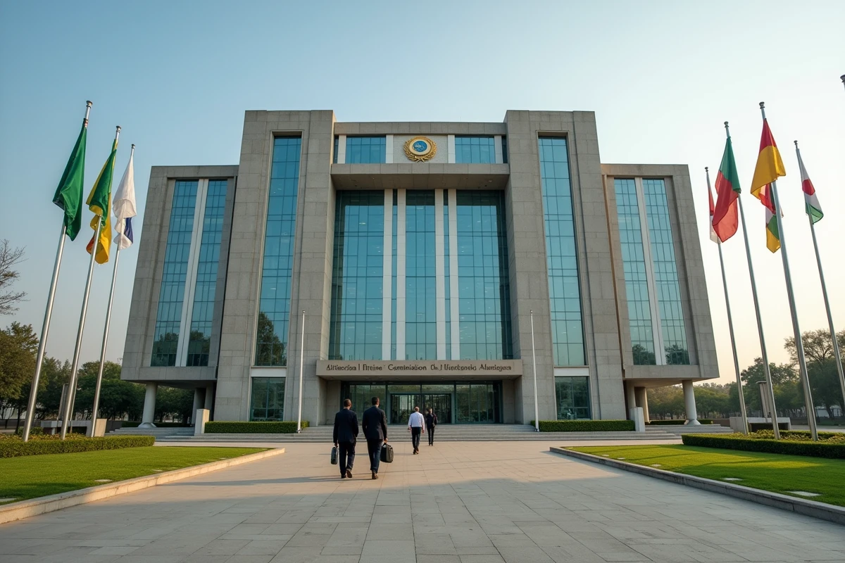 Siège de la Commission de l'Union africaine à Addis-Abeba avec des officiels en tenue formelle